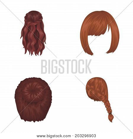 Kara, red braid and other types of hairstyles. Back hairstyle set collection icons in cartoon style vector symbol stock illustration .