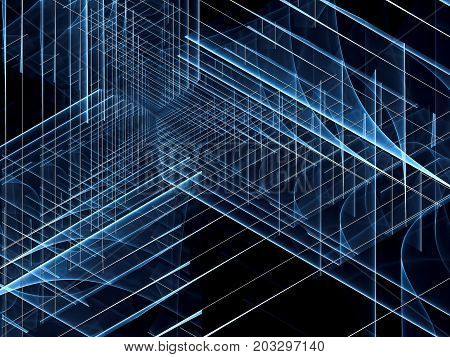 Simple fractal background - abstract computer-generated image. Fractal geomertry: lines, waves and light effects. For banners, web design, posters.