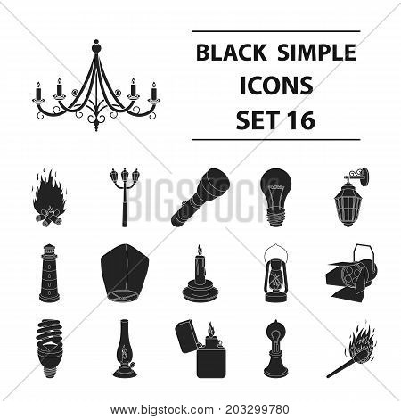 Light source set icons in black style. Big collection of light source vector symbol stock
