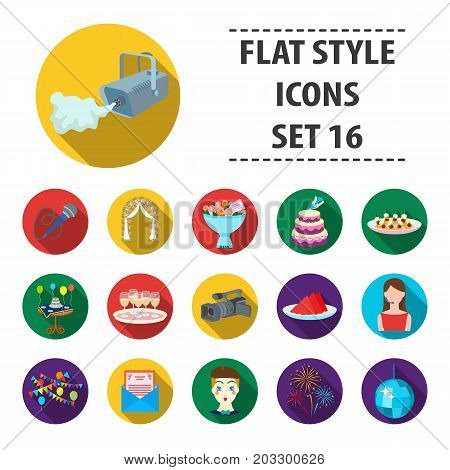 Event service set icons in flat design. Big collection of event service vector symbol stock illustration