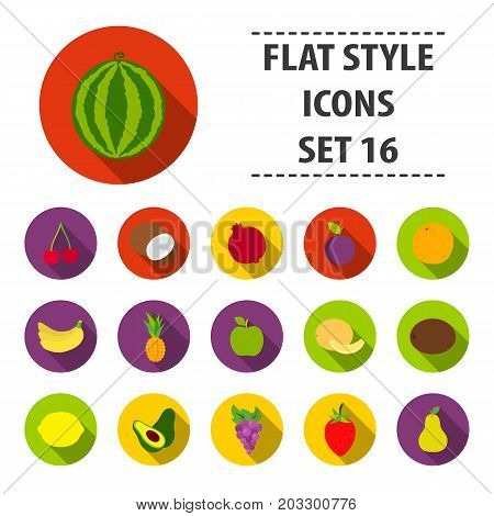 Fruits set icons in flat style. Big collection fruits vector symbol stock