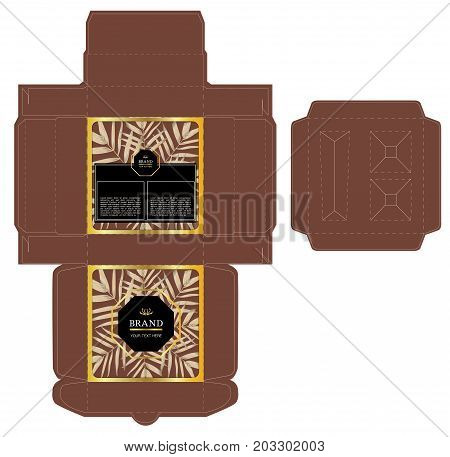 Luxury box design for a set of skin care products with die cut tray template for cosmetic containers, tropical concept. Illustration vector
