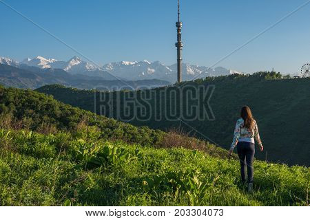 Young Woman In The Mountains, Almaty, Koktobe