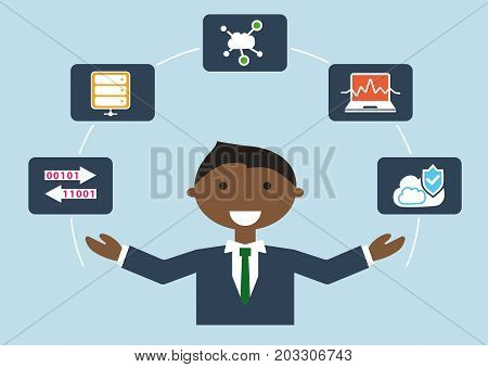 Vector illustration of IT expert or IT developer for cloud computing in flat design