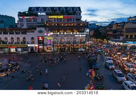 Night View Panorama Of Hanoi City Centre Square
