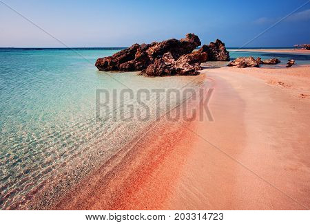Summer Elafonissi Island with red sand on Crete Greece