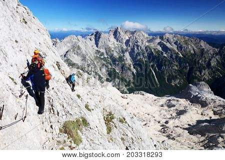TRIGLAV, AUGUST 12, 2017 - Climbers on Triglav Peak, Slovenia, Europe