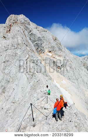 TRIGLAV, AUGUST 12, 2017 - Climbers on Triglav Peak, Slovenia, Europe