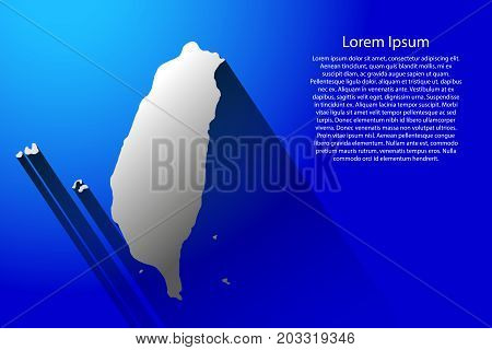 Abstract map of Taiwan with long shadow on blue background of vector illustration