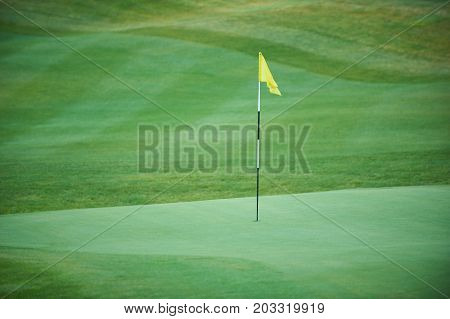 Aerial view of a green golf course