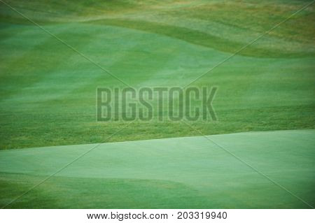 Aerial view of a green golf course
