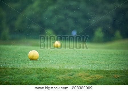 Aerial view of a green golf course