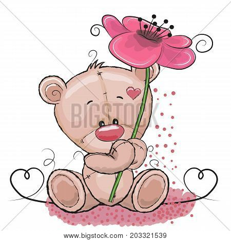 Greeting card Cute Cartoon Bear with flower