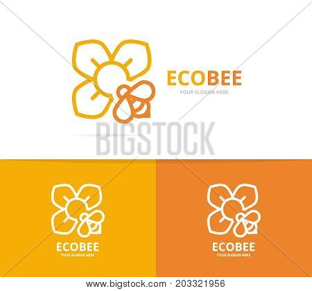 Vector of flower and bee logo combination. Unique floral and organiclogotype design template.