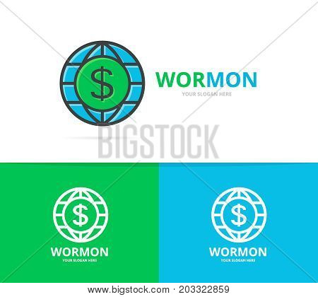 Vector of world and dollar logo combination. Unique globe and bank logotype design template.