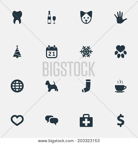 Elements Money, Message, Alcohol And Other Synonyms Paw, Soul And Christmas.  Vector Illustration Set Of Simple Brood Icons.