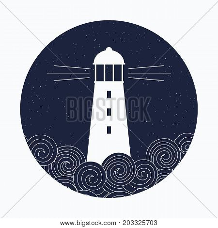 Lighting the way a lighthouse in the stormy sea.