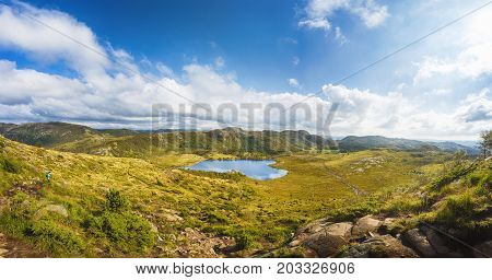 Panoramic view of the mountains from the top of the Dalsnuten mountain in Norway at summer time