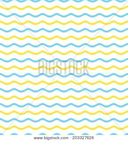Blue and yellow waves on a white background. Waves seamless pattern. Vector illustration.
