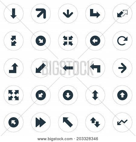 Elements Cursor, Retrogression, Raise-Fall And Other Synonyms Cursor, Circle And Upper.  Vector Illustration Set Of Simple Pointer Icons.