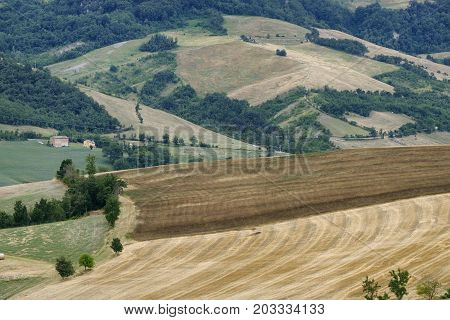 View of the Panaro valley (Modena Emilia Romagna Italy) at summer