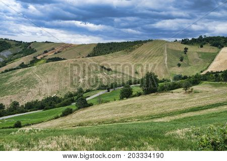 Summer landscape along the road from Maranello to Serramazzoni (Modena Emilia Romagna Italy) at summer