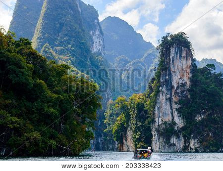 Beautiful Mountains Lake River Sky And Natural Attractions In Ratchaprapha Dam At Khao Sok National