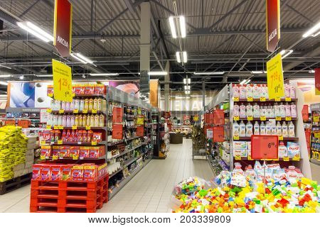 Vilnius Lithuania - June 13 2017: Nordica shopping center in Vilnius is very popular with locals and tourists.