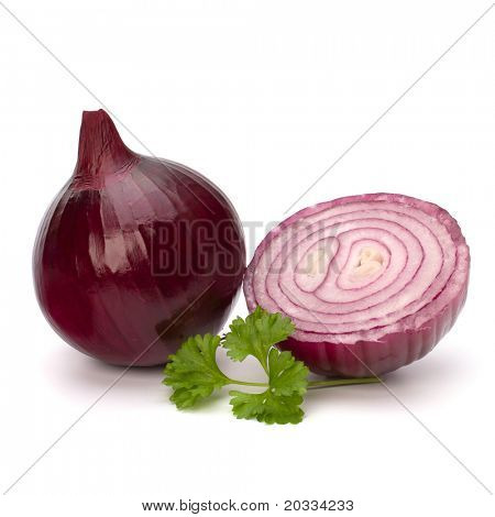 geschnittene Zwiebel und frische Petersilie-Still-Leben isolated on white background