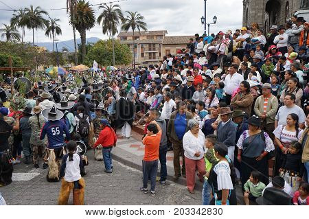 June 29 2017 Cotacachi Ecuador: indigenous quechua people at Inti Raymi summer solstice celebration
