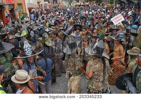 June 29 2017 Cotacachi Ecuador: indigenous quechua people at Inti Raymi summer solstice celebration