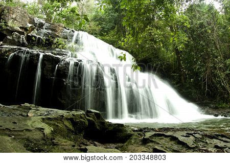 Deep forest waterfall at pang sida waterfall National Park sa kaeo Thailand