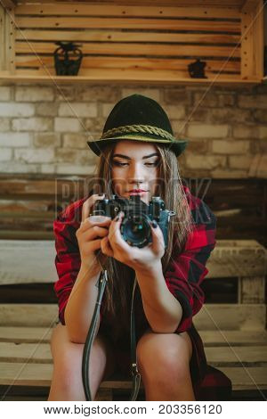 Portrait of a young hipsters girl .
