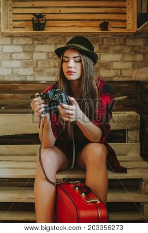 Portrait of a young hipsters girl .