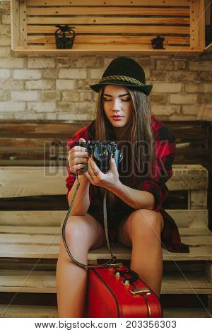 Portrait of a young hipsters girl .