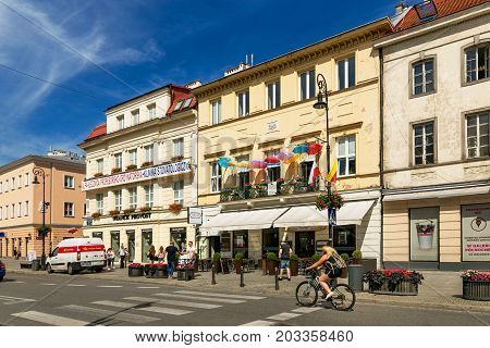 Warsaw, Poland - August 2, 2017: Architecture And People On The Street New World In Warsaw.