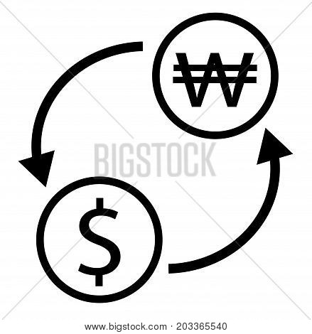 dollar korean won exchange icon. exchange money on white background. dollar korean won exchange sign.