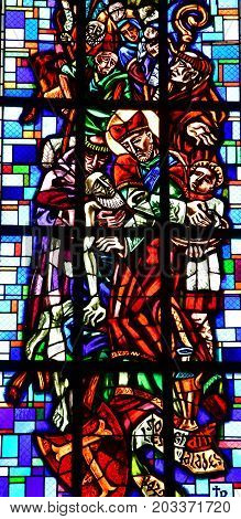 Eguisheim France - july 23 2016 : stained glass window of the saint Pierre saint Paul church