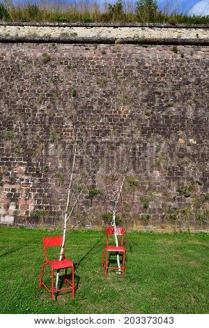 Neuf Brisach France - july 23 2016 :exhibition in the fortification in summer