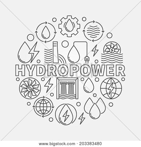 Hydropower round illustration - vector water power concept symbol in thin line style