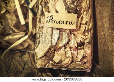 funghi porcini secchi ( dried Porcini mushrooms) traditional italian kind of mushroom