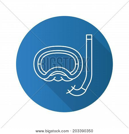 Aqualung flat linear long shadow icon. Scuba diving equipment. Vector outline symbol