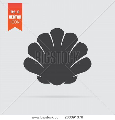 Shell Icon In Flat Style Isolated On Grey Background.