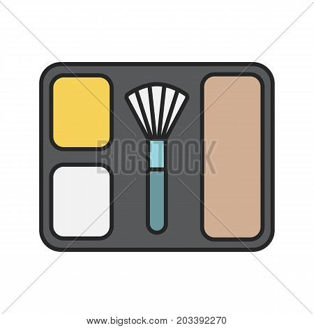 Blusher color icon. Blusher box with brush. Isolated vector illustration