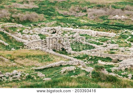 Archaeological excavations of an ancient structure. Crimea, Mithridates