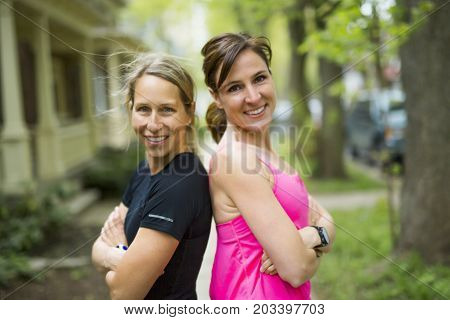 Two Beautiful Female runner outside having fun