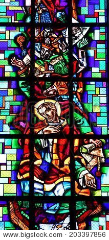 Eguisheim France - july 23 2016 : stained glass window of the saint Pierre saint Paul church
