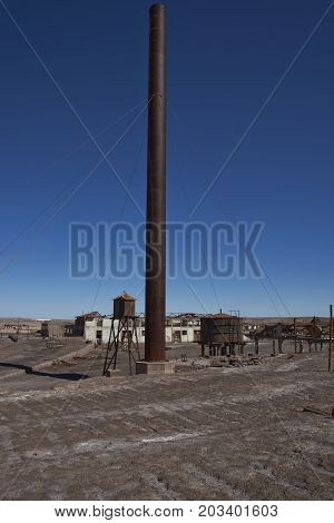 Chacabuco, Antofagasta Region, Chile - August 19, 2017: Derelict nitrate mining town of Chacabuco in the Atacama Desert of northern Chile