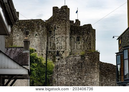 COUNTY MEATH, IRELAND - AUGUST 29, 2017: View of Trim Castle, used in filming of parts of the movie Braveheart, in County Meath, Ireland
