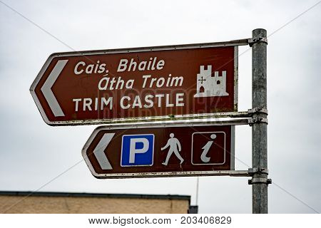 COUNTY MEATH, IRELAND - AUGUST 29, 2017: View of Trim Castle, used in filming of parts of the movie Braveheart, in County Meath, Ireland